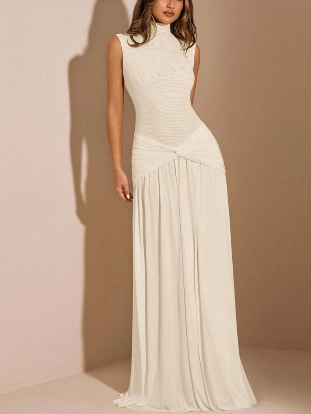 Apricot Elegant Women's Maxi Sleeveless Turtleneck Dress - Picture 6 of 7